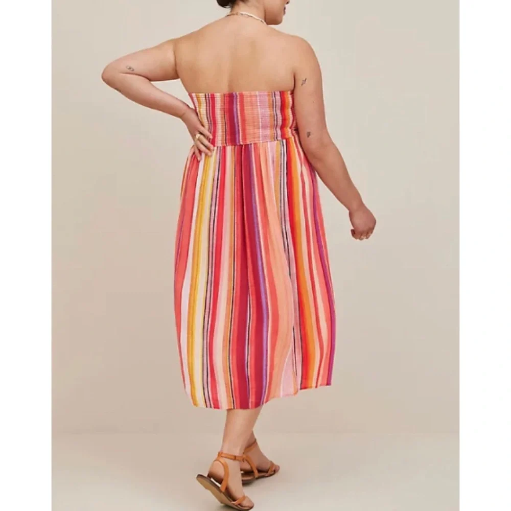 π Striped Midi Gauze Smocked Convertible Dress 1 1X 14 16 NWT Torrid New! - Picture 4 of 9